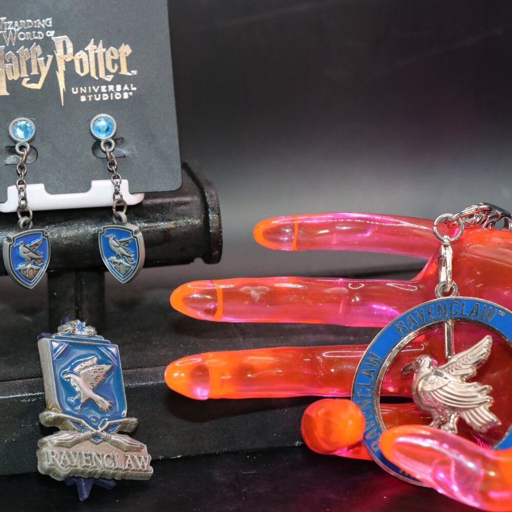 Harry Potter Ravenclaw Trio- Earrings, Pin/Brooch, and Bag Tag/Key Chain Spinner
